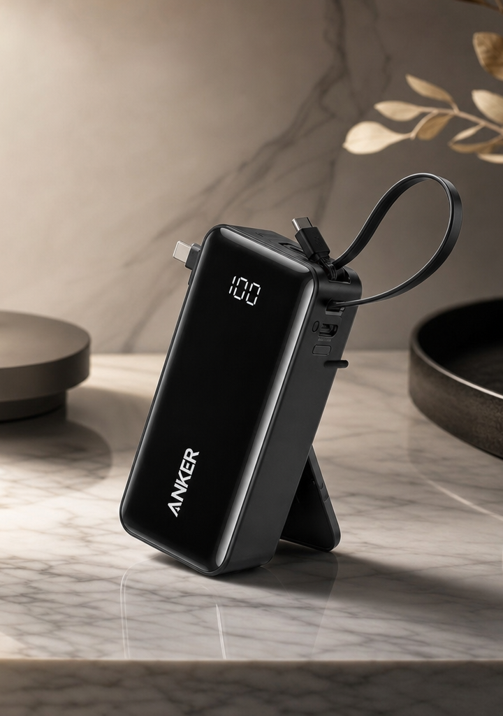باور بانك أنكر A1637P11 مع فيش حائط قابل للطي ومنفذ USB-C